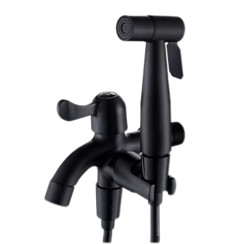 Faucet แบบควบคุมคู่สีดำพร้อมปืนสเปรย์