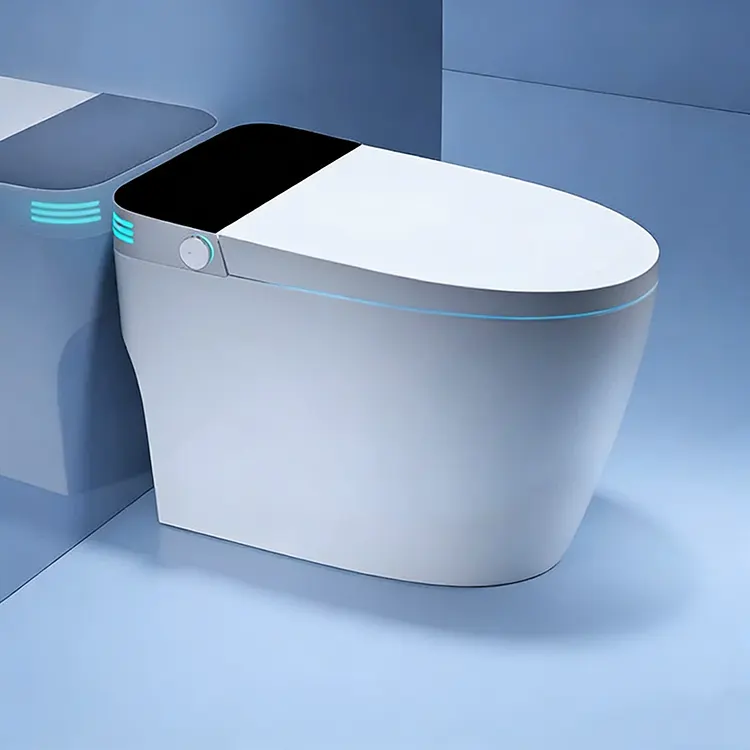LED จอแสดงผลดิจิตอลฝาปิดอัตโนมัติ Flip-Top Foam Shield Siphon Smart Toilet