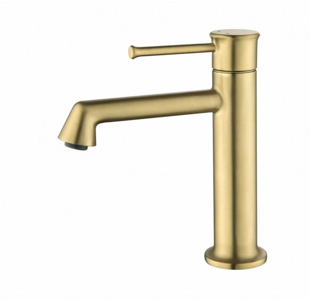 Faucet ควบคุมเดี่ยวทรงกระบอกสีทองด้าน