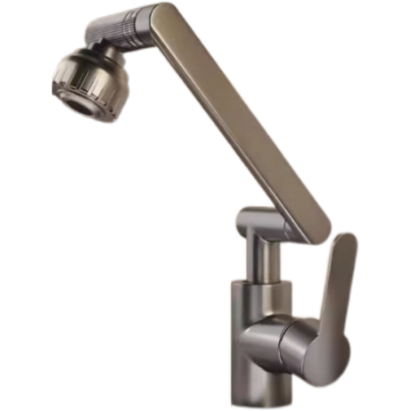 Faucet Mechanical แบบหมุนได้สีเทาด้าน