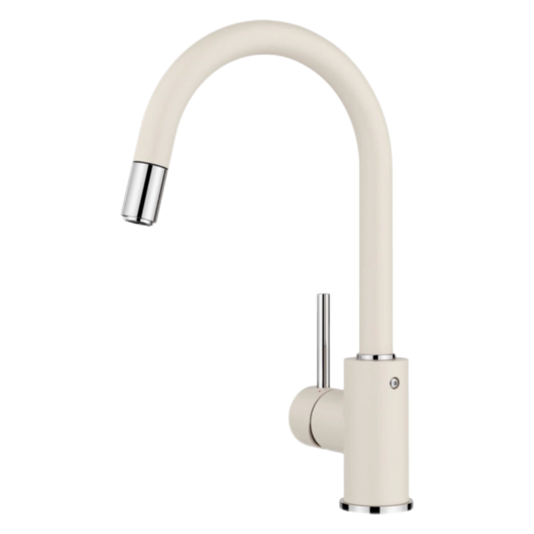Minimalist Gooseneck ก๊อกน้ำห้องครัวร้อนและเย็นแบบดึงออก